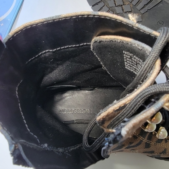NORDSTROM Camille Pearl Tan Leopard Print Lug Boot Sz Kids 4/Adult 7 Side Zip - Picture 8 of 9